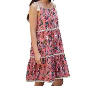 VERA BRADLEY Floral Tiered Tassel Tie Neck Sun Dress Swim Coverup Size S/M